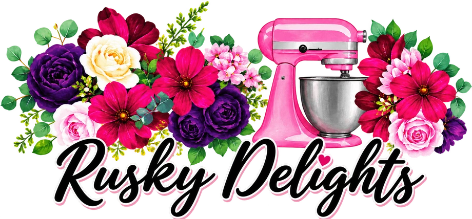 Rusky Delights with flowers and a pink stand mixer